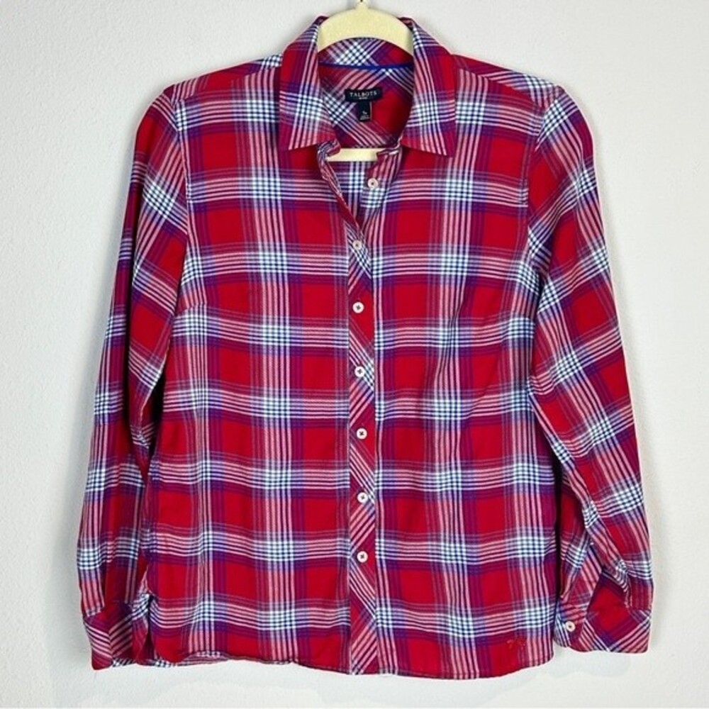 Talbots Red Lightweight Plaid Button Up Long Sleeve Shirt SP